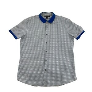 Michael Kors Slim Fit Preppy Button Up Striped Blue Designer Shirt Men Size L